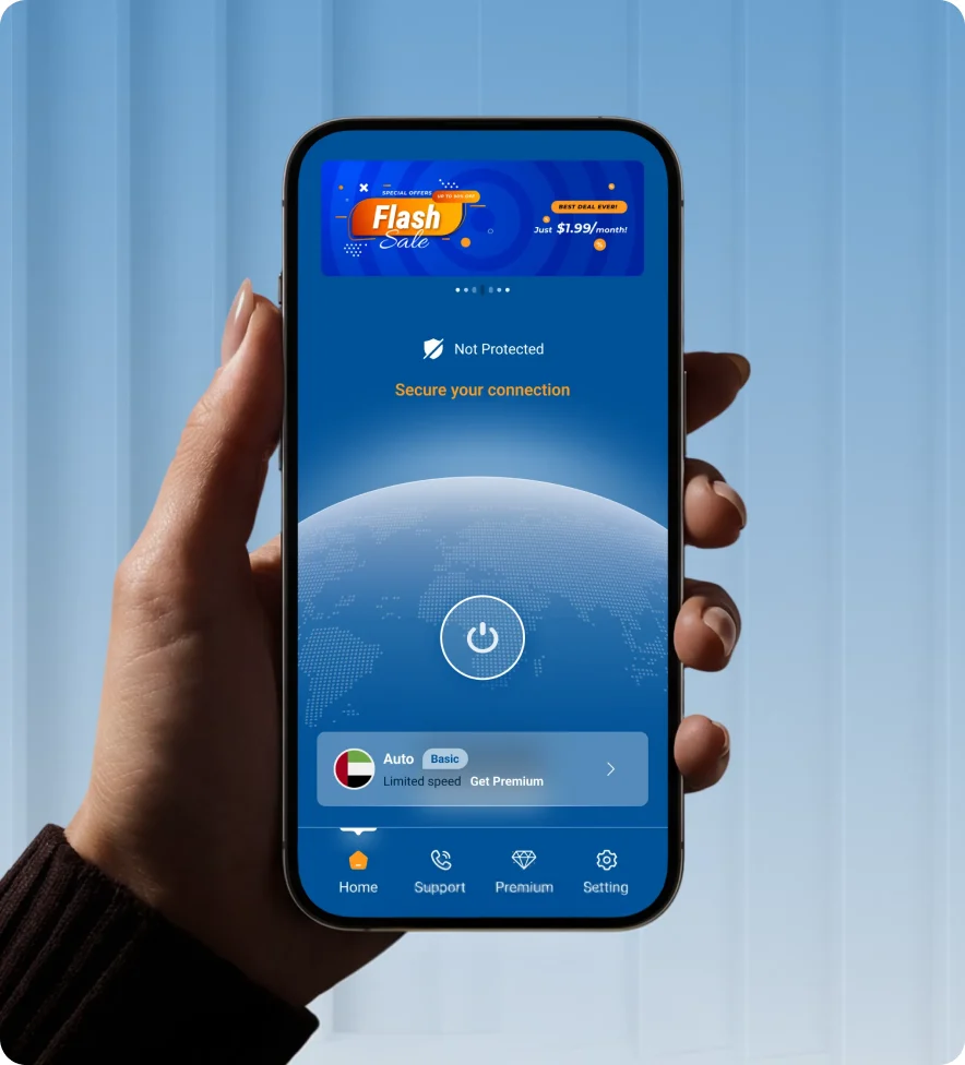 VPN mobile app held in hand