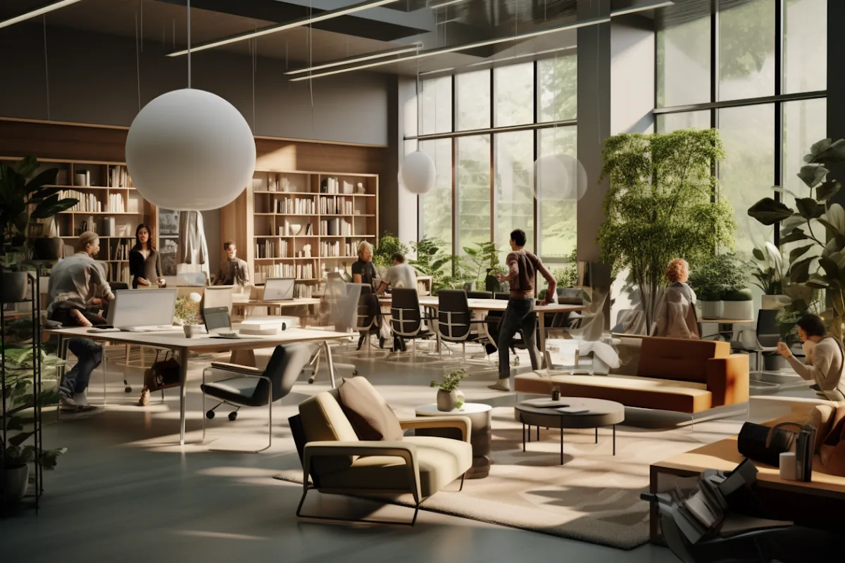 Nagorik engineers working in a bright, plant-filled open office